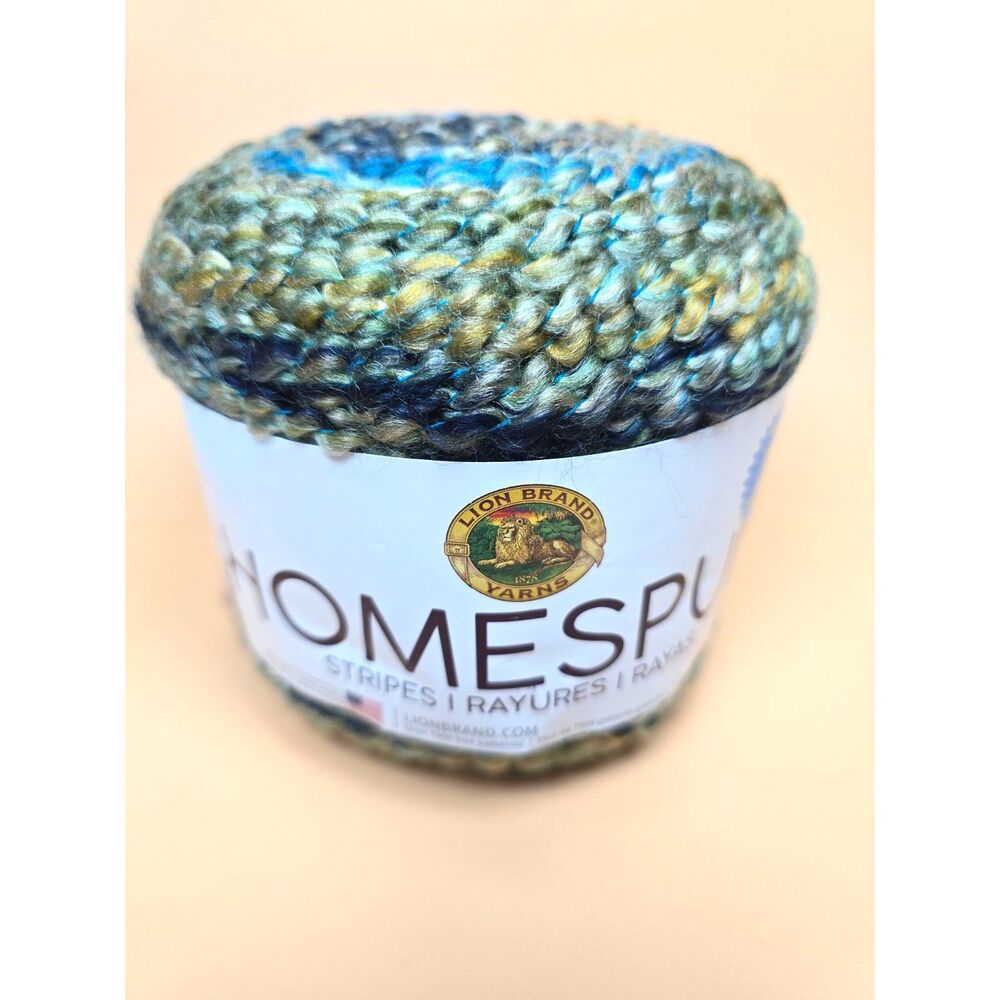 Lion Brand Homespun Fools Gold Yarn Cake Green Teal Bouclé Textured Rated 5 NOS